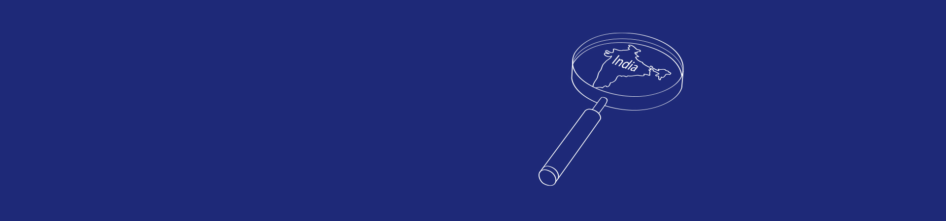 Vector image of a magnifying glass hovered over India on a blue background