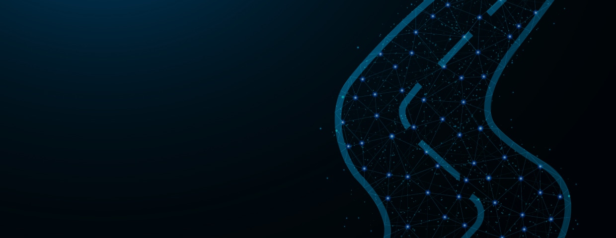 Road Low Poly Design Journey Abstract Geometric Image Direction Wireframe Mesh Polygonal Vector Illustration Made From Points And Lines On Dark Blue Background