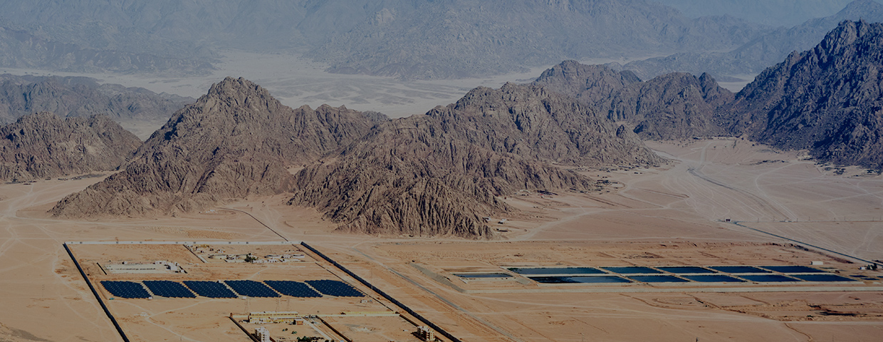 Solar panels in the desert of the peninsula Sinai near Scharm El-Scheich, Egypt