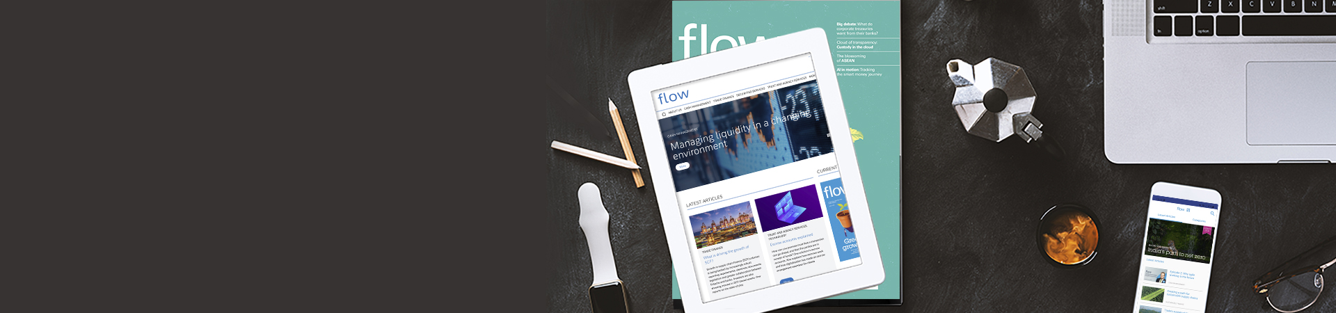 flow magazine on a desktop