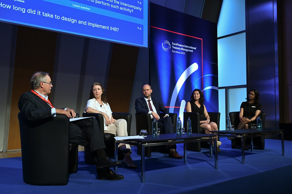 Panelists during the session on “Building an inhouse bank to manage accounts and payments for subsidiaries” at EuroFinance 2023