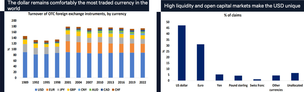 Figure 3: The US dollar remains the most important currency for trade and central bank reserves