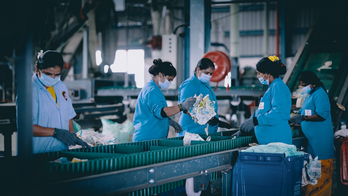 Women sorting waste at the Melitta’s recycling company ‘Vishuddh Recycle’ in Bangalore