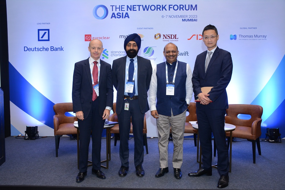 Panellists Luc Vantomme (Euroclear); Inderjeet Singh (Deloitte): Rajeev Agarwal (SEBI); Boon-Hiong Chan (Deutsche Bank)