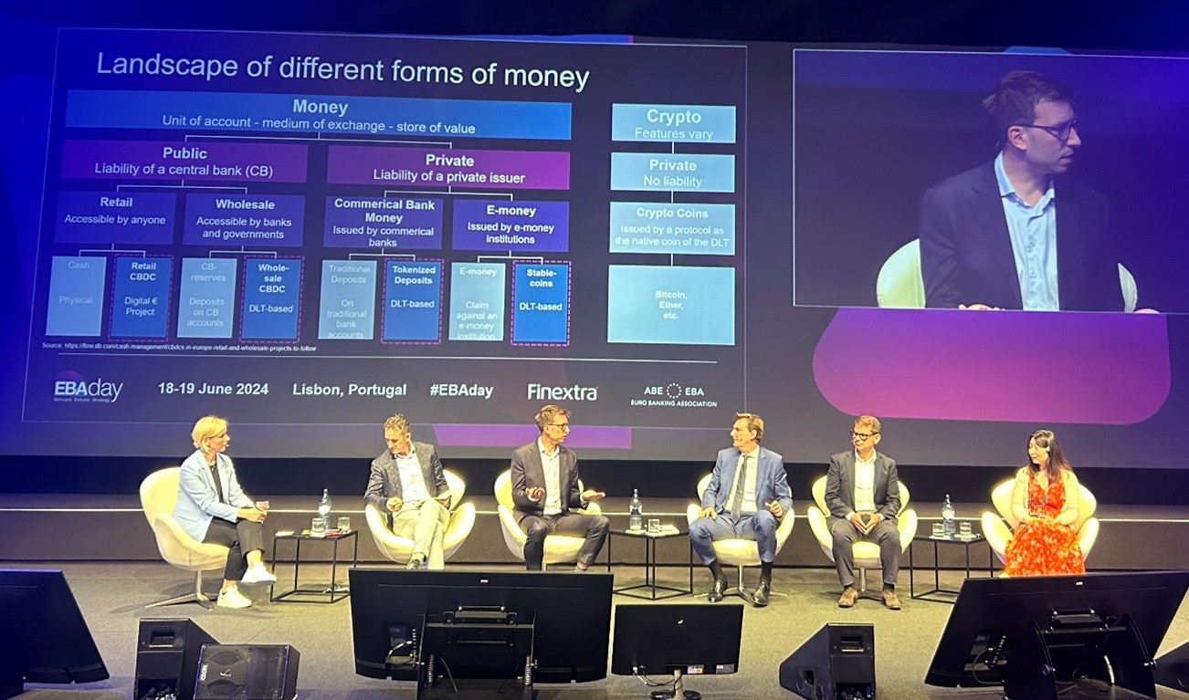 Deutsche Bank’s Manuel Klein speaking during the “Challenges and benefits of CBDCs, tokenised deposits and stablecoin adoption” panel at EBAday 2024