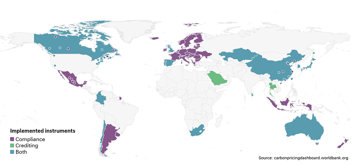 Figure 1: Carbon pricing instruments around the world