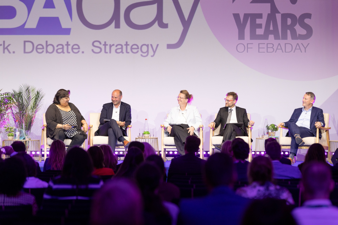 Pictured from left to right: Moderator: Deepa Sinha (BAFT), Damien Dugauquier (iPiD), Monika Jacob-Schnitzius (Deutsche Bank), Olivier Jolyon (EBA Clearing), Evert Vandenbussche (KBC Global Services)