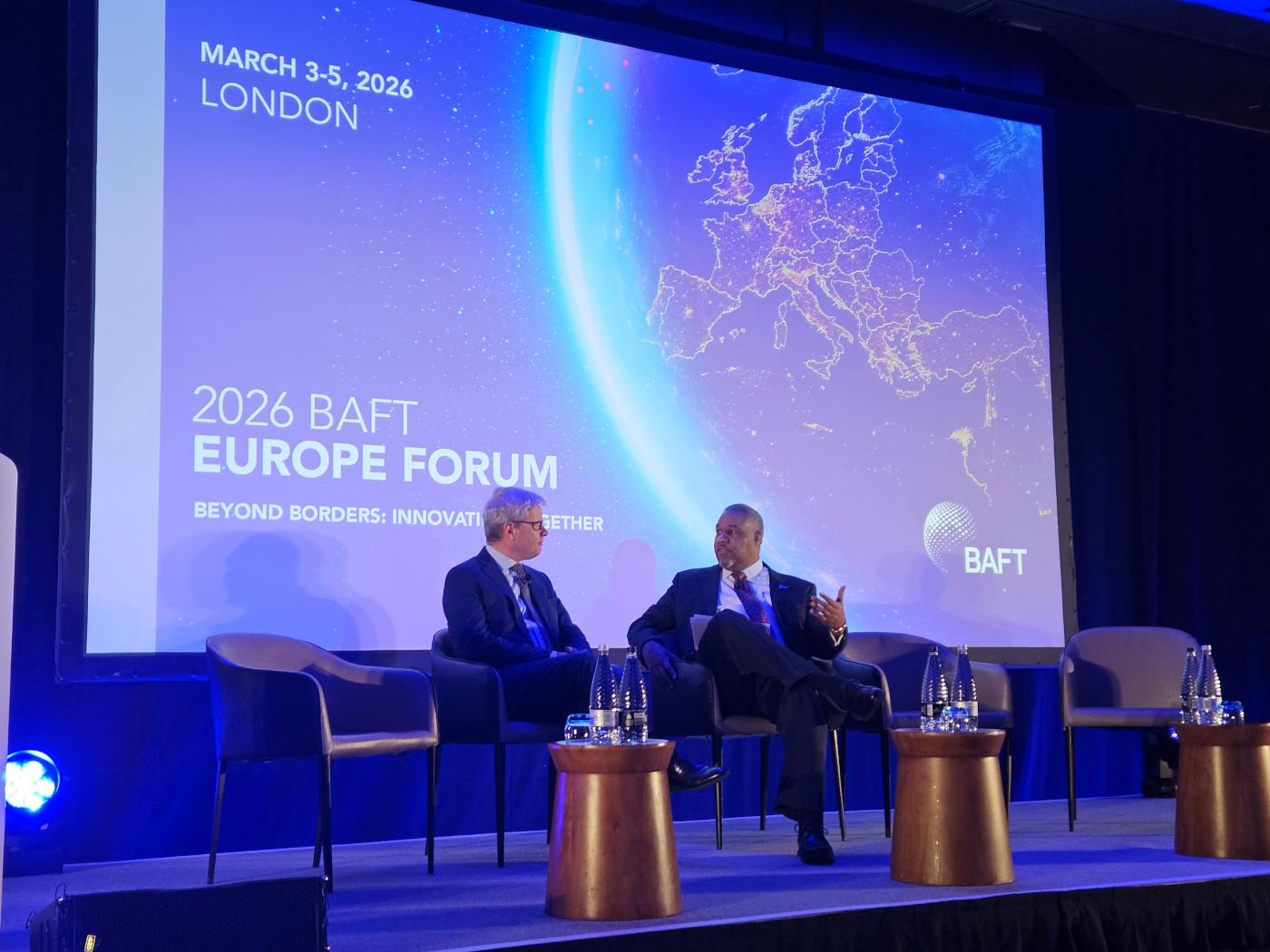 Left: Fabrizio Campelli, Head of Corporate Bank and Investment Bank and Management Board member, Deutsche Bank. Right: Tod Burwell, President & CEO, BAFT