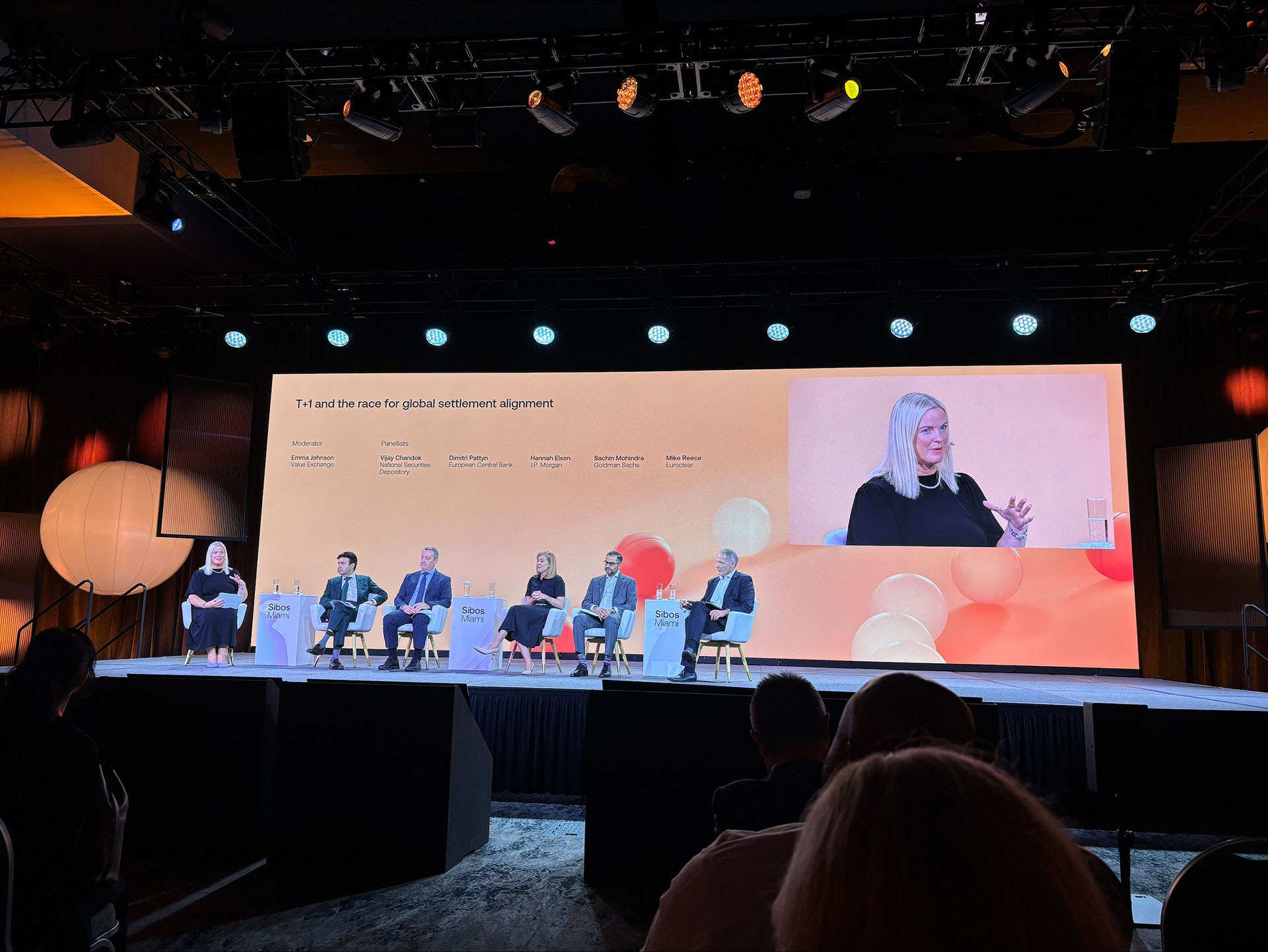 A panel of six discusses the race for global settlement alignment in the finance industry at the Sibos Miami event